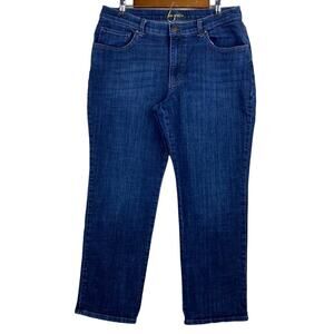 Lee Women Blue Dark Wash Denim Relaxed Fit Straight Leg Mid Rise Jeans Sz 12